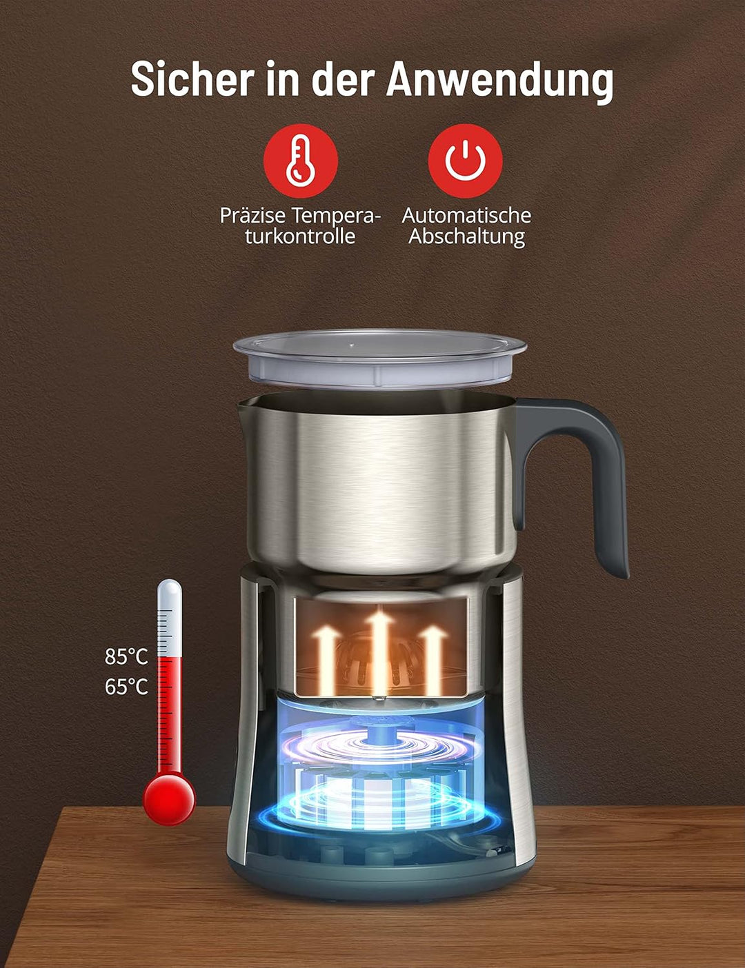 PARIS RHÔNE Milchaufschäumer, 4-in-1 500ML Milchaufschäumer Elektrisch Induktion, Spülmaschinenfest,