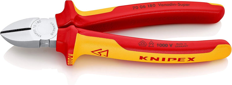 KNIPEX 70 06 180 Seitenschneider verchromt isoliert mit Mehrkomponenten-Hüllen, VDE-geprüft 180 mm &