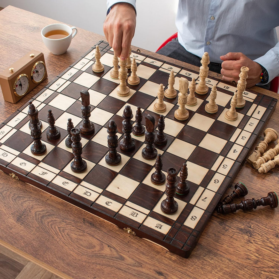 Master of Chess Galant Schachspiel aus Holz, handgeschnitzt, 58 x 58 cm, handgefertigt, extra grosse