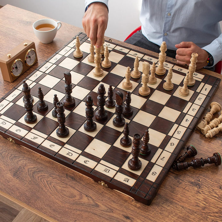 Master of Chess Galant Schachspiel aus Holz, handgeschnitzt, 58 x 58 cm, handgefertigt, extra grosse