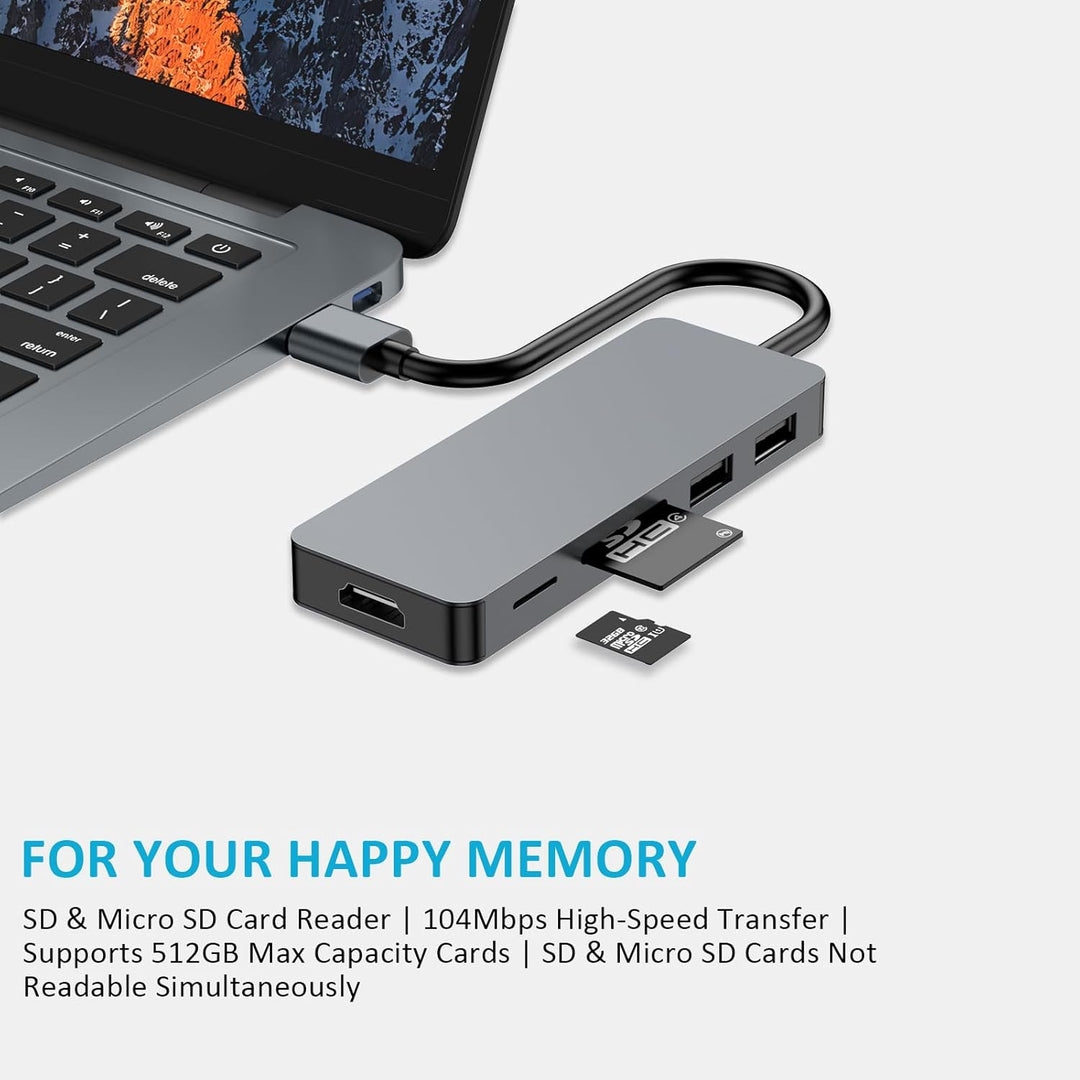 USB 3.0 A-Hub, 5-in-1 Multiport Adapter mit HDMI, 2X USB2.0, SD/TF Kartenleser, Docking Station für