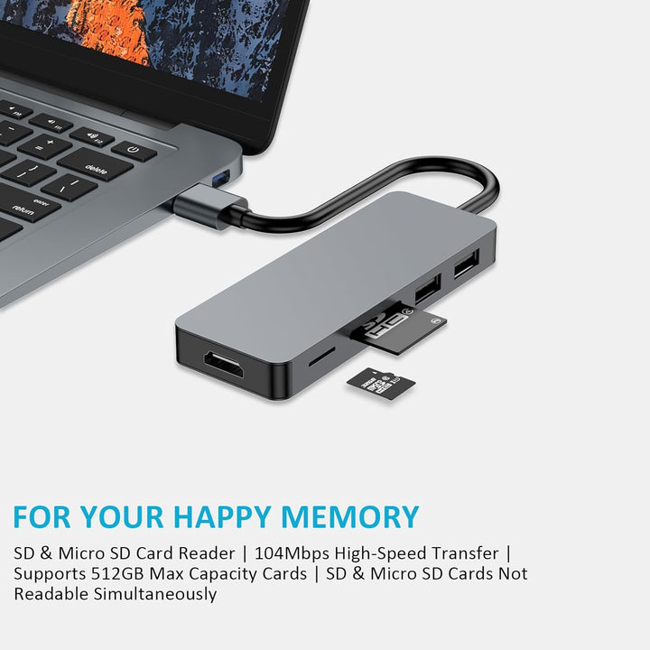 USB 3.0 A-Hub, 5-in-1 Multiport Adapter mit HDMI, 2X USB2.0, SD/TF Kartenleser, Docking Station für