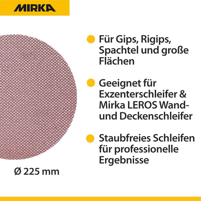 Mirka Abranet® Netz-Schleifscheiben (Ø 225 mm), Profi-Schleifgitter mit P240 Körnung und Klett, für