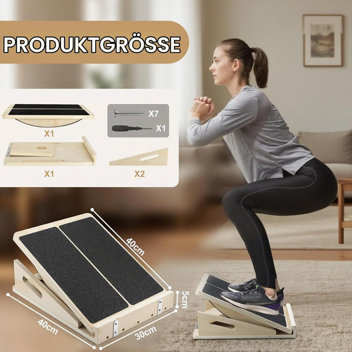 Qingning 2-in-1 Professionelles Schrägbrett aus Holz, Verstellbares Neigungsbrett und Wadendehner, S