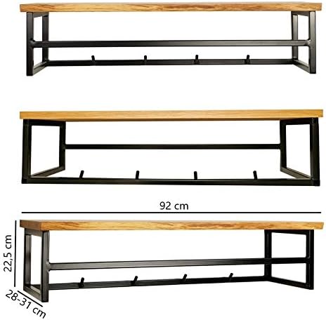 BestLoft.de Garderobe Garry aus Eiche und Stahl (92cm) 92 cm, 92 cm