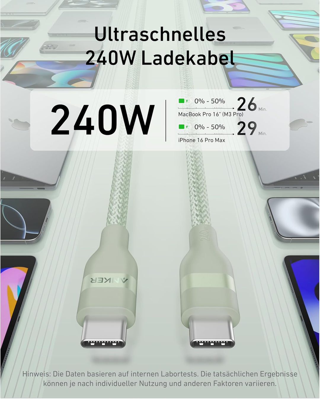 Anker Nano 240W USB C auf USB C Kabel, [1 Stück 1,8m] PD 3.0 Schnellladekabel USB C Kable, flexibel