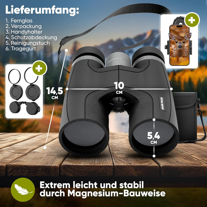 Adler Focus 10x42 Nitro, Magnesium Fernglas mit Nitrogenfüllung, wasserdicht, Fernglas für Erwachsen