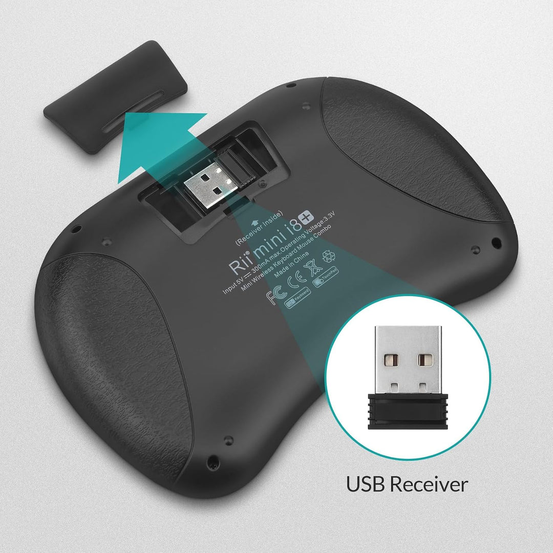 Rii Mini i8+ Wireless (QWERTY US Layout) - Mini Beleuchtete Tastatur mit Multi-Touch Maus-Pad für Sm
