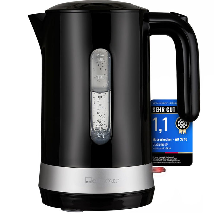 Clatronic® Wasserkocher 1,8L | 2200W für schnelles Erhitzen | BPA frei | Einhandbedienung | Wasserst