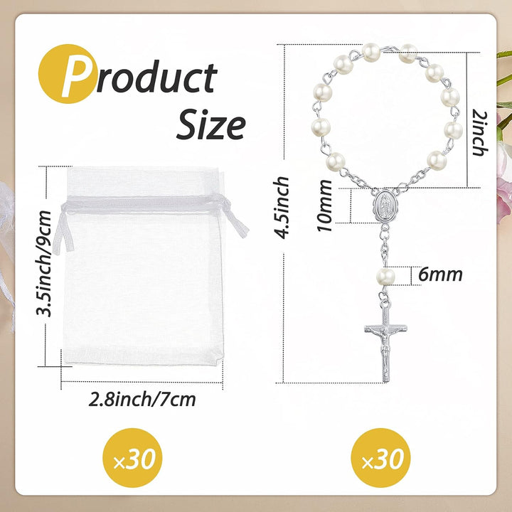 Junkin 30 Stück Taufrosenkranz Rosenkranz aus Acryl Elfenbeinfarbene Mini Fingertauf Rosenkränze Kun