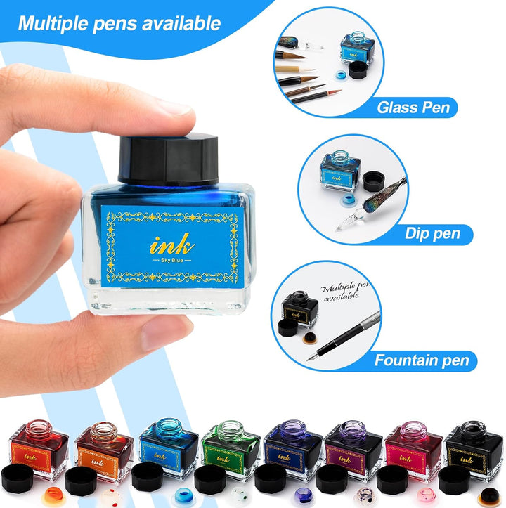 8 Farben Kalligraphietinte 15ml, Füllfederhalter &amp; Handlettering | Hochwertige Tinte, fliesst gut, f