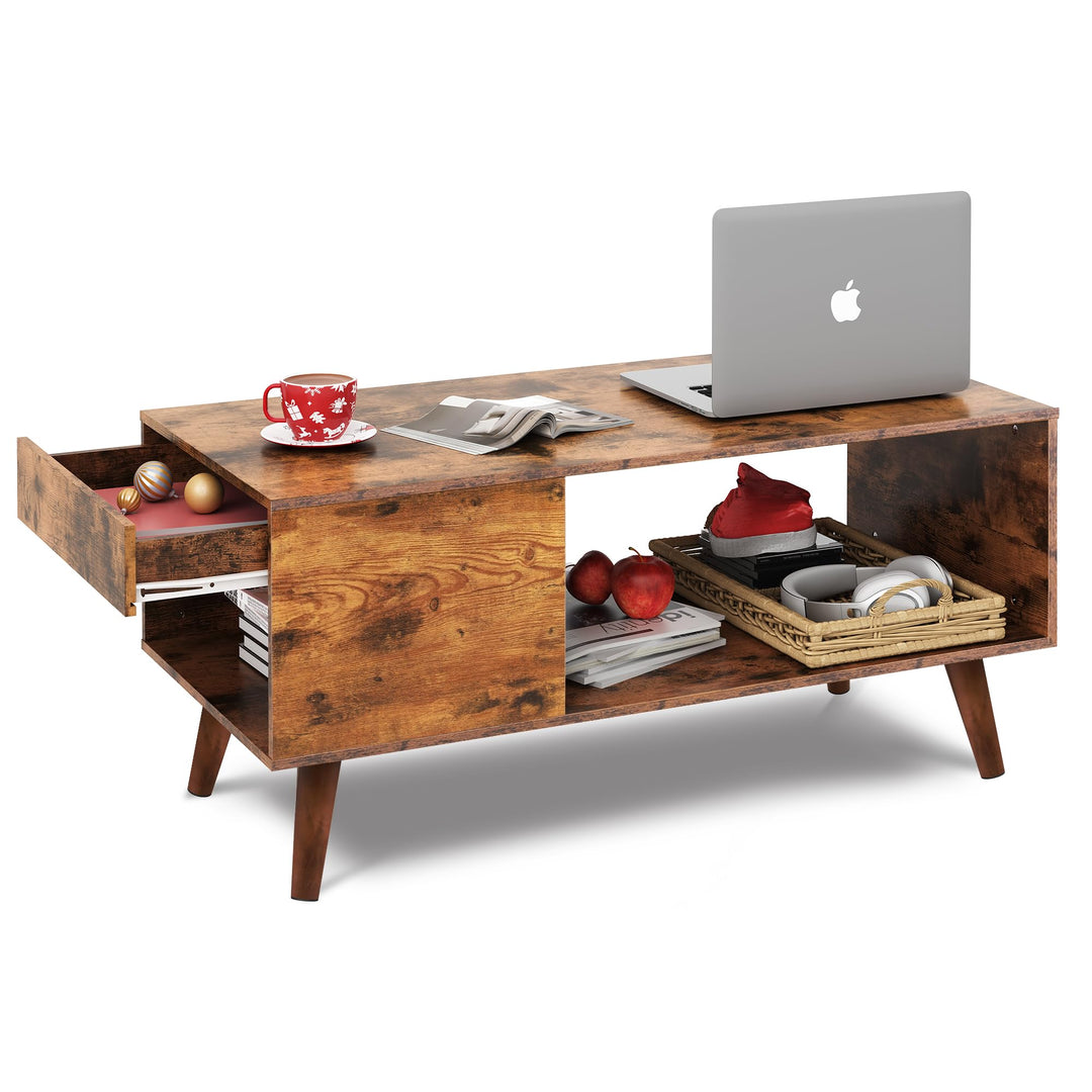 WLIVE Couchtisch Holz, Wohnzimmertisch mit Schubladen und Aufbewahrung,Wohnzimmer Tisch für Couch, S