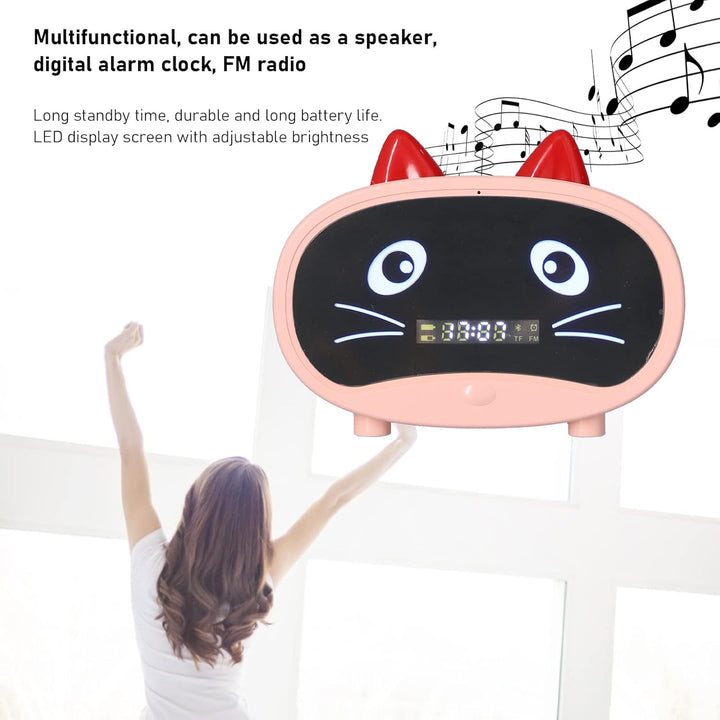Topiky Digitaler Wecker-Lautsprecher, Cartoon-Katzen-Wecker mit Temperaturanzeige, Dual-Wecker, Blue