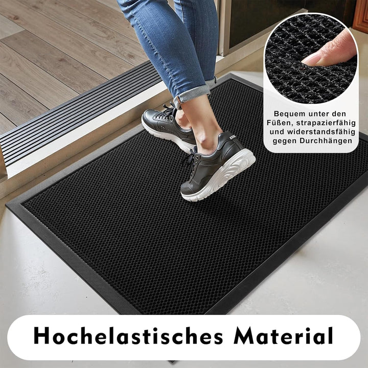 Fussmatte Aussen 40 x 60 cm, rutschfeste Silikon Schmutzfangmatte, Langlebig Fussabtreter Aussenbere
