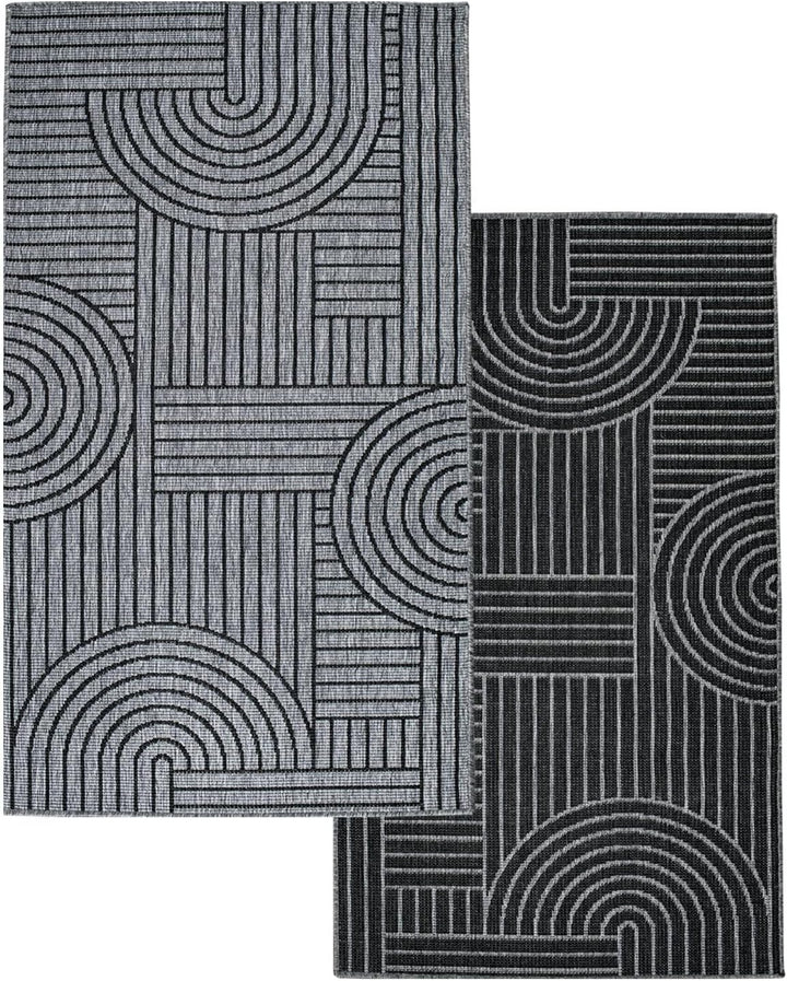 carpet city Outdoor Teppich Wetterfest 80x150 cm - Grau-Anthrazit - Wendeteppich, Beidseitiges Geome