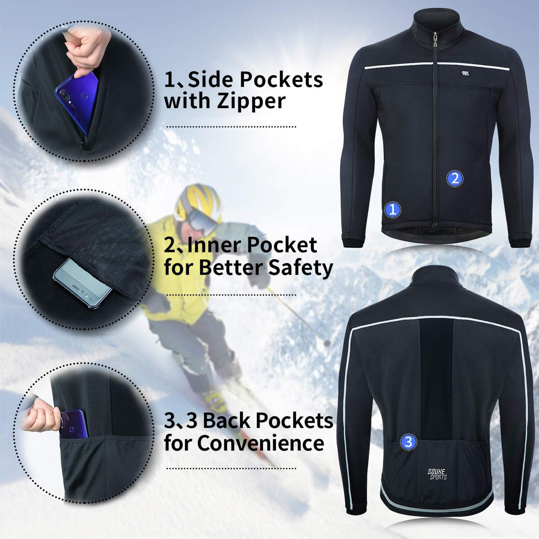 Souke Sports Fahrradjacke Herren Winter Thermo Radjacke Winddichte & wasserdichte mit Reflektierende