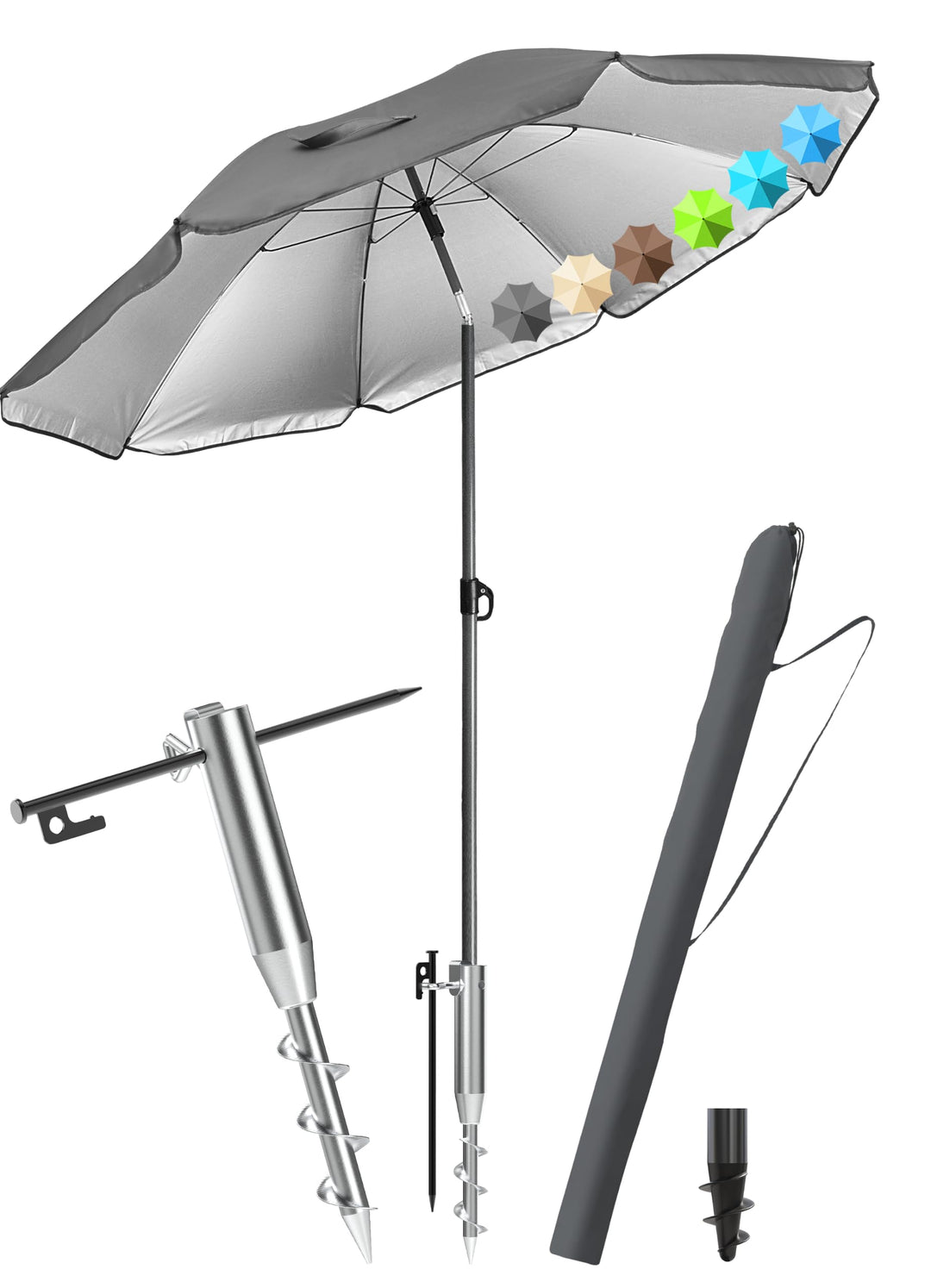 4smile Sonnenschirm Strand Set 3-in-1, Ø 180 cm Strandschirm Windfest Stabil mit Schirmhülle &amp; Eindr