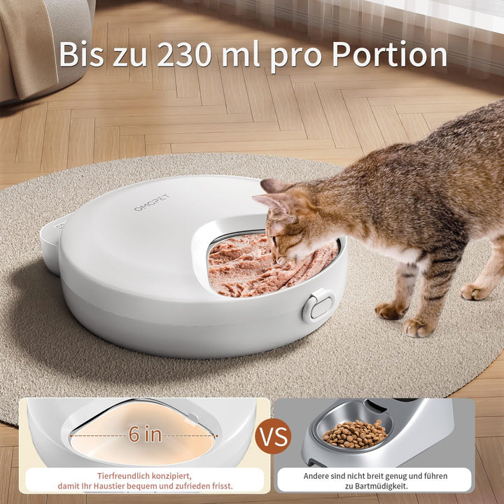 Nassfutterautomat, batteriebetriebener automatischer Katzenfutterautomat, 8oz*4 Mahlzeiten mit zeitg