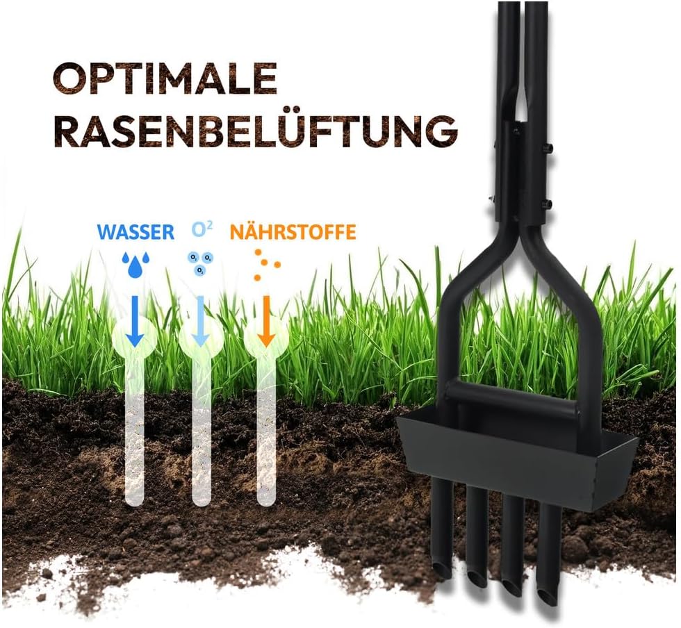 Dönges Rasenlüfter manuell - 4 Zinken aus Stahl + Kernsammelrahmen - Hand-Aerifizierer für Moosreduz
