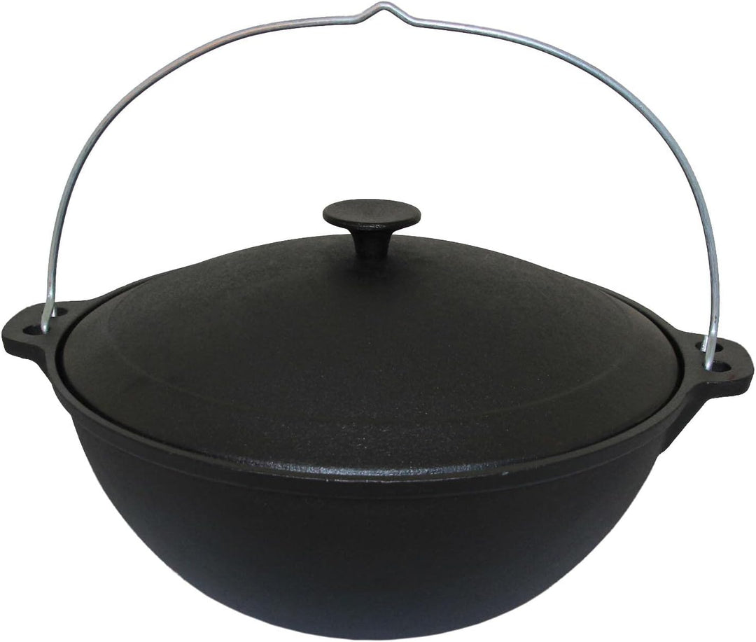 rukauf Emaillierter Kazan aus Gusseisen mit Deckel und Bügel 10 Liter Wok Kasan Asien Schmortopf Cam