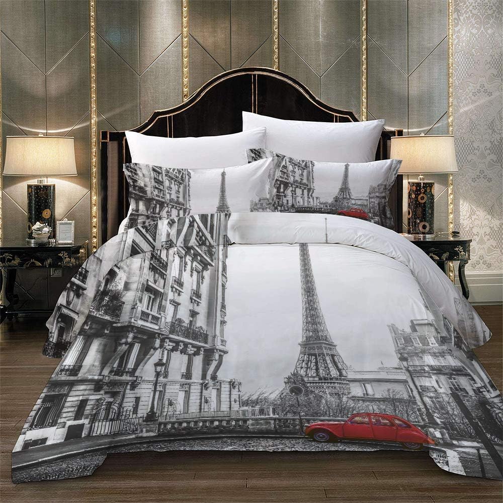 Paris Stadt 3D Print Betten Set EEiffelturm Bettwäsche Set Microfaser Himmlische Qualität Grau Moder