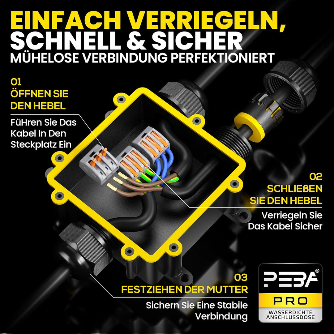 PEBA IP68 Wasserdichte Kabelanschlussdose, 3-Wege Outdoor Kabelverbinder, Abzweigdosen Wasserdicht V