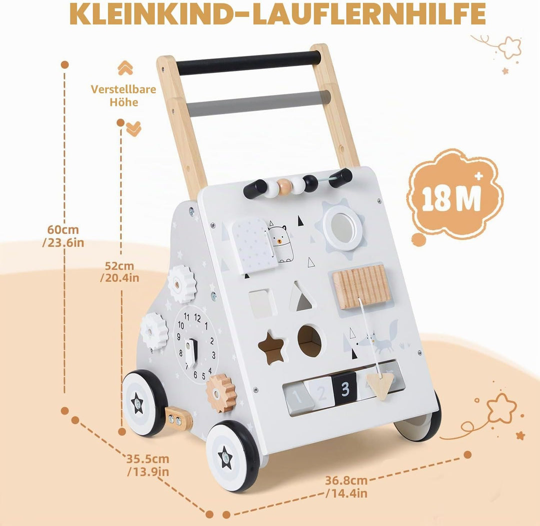 Labebe Lauflernwagen Holz, 8-in-1 Verwendung als Laufwagen, Baby Lauflernhilfe Holz mit gummierten H