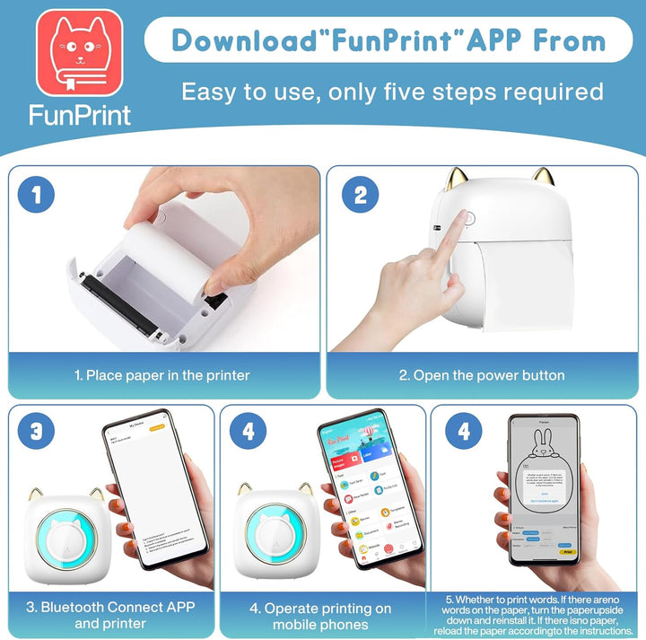 Mini Drucker, Tragbarer Mini Fotodrucker Thermodrucker Smartphone Taschendrucker, Wireless Bluetooth