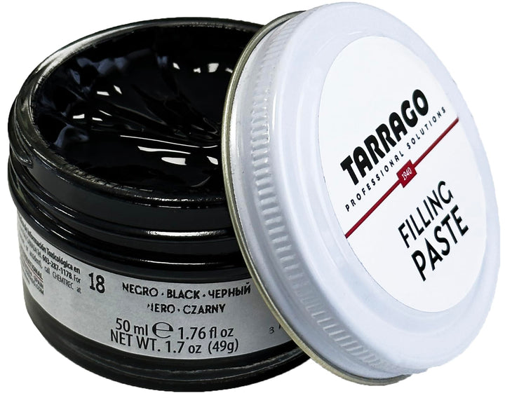 Tarrago | Gefülltes Nudelglas 50 ml | Füllpaste zur Reparatur von Leder, Kunstleder und Gummi Schwar