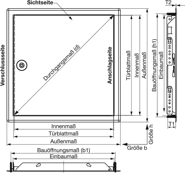 UPMANN 20650, Edelstahl Revisionstür Softline 150x150mm, mit Vierkantverschluss, 150 x 150 mm mit Vi