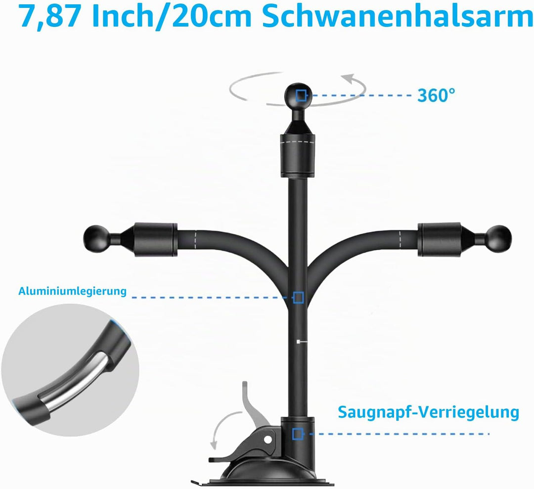CARKOOL Halterung für Navi,17mm Kugel Adapter 360° Drehbare Schwanenhals Halterung und Ersatzhalteru