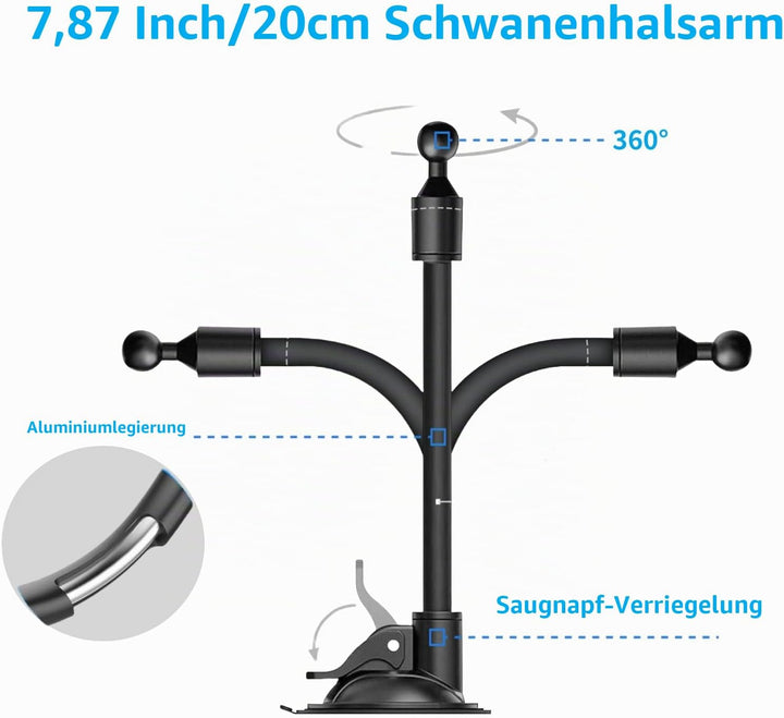 CARKOOL Halterung für Navi,17mm Kugel Adapter 360° Drehbare Schwanenhals Halterung und Ersatzhalteru