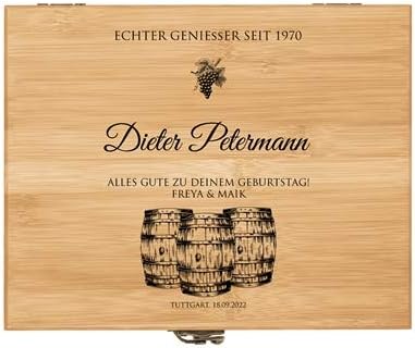 Maverton Weinöffner-Set personalisiert Weinset Sommelier Set - Geschenkbox Holzbox + 8er Weinzubehör