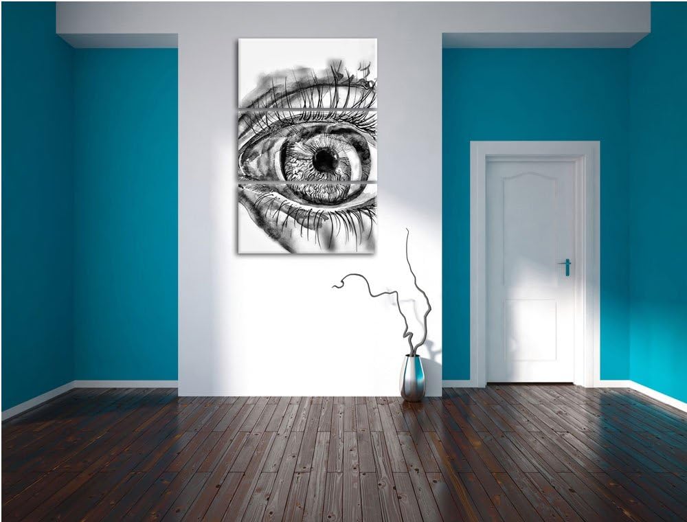 Pixxprint Monocrome, Grünes Auge 3-Teiler Leinwandbild 120x80 Bild auf Leinwand