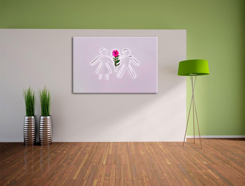 Pixxprint Mann und Frau mit Blume Neon Lights Effekt, Format: 100x70 auf Leinwand, XXL riesige Bilde