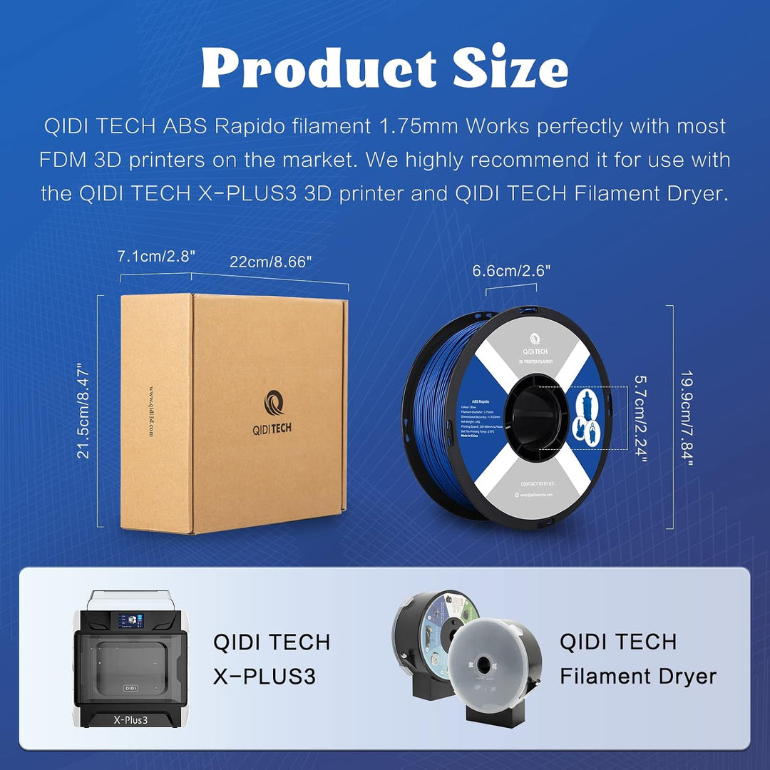 QIDI TECH ABS Rapido Filament 1.75mm, 3D Drucker Filament ABS 1kg Spule (2.2lbs), geeignet für Hochg