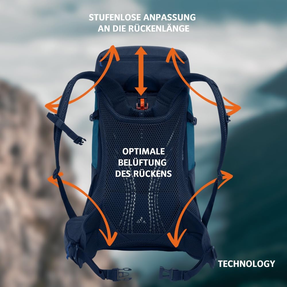 VAUDE Brenta 24 Wanderrucksack 24L mit ergonomischem Tragesystem, atmungsaktiver Rückwand, Trinksyst