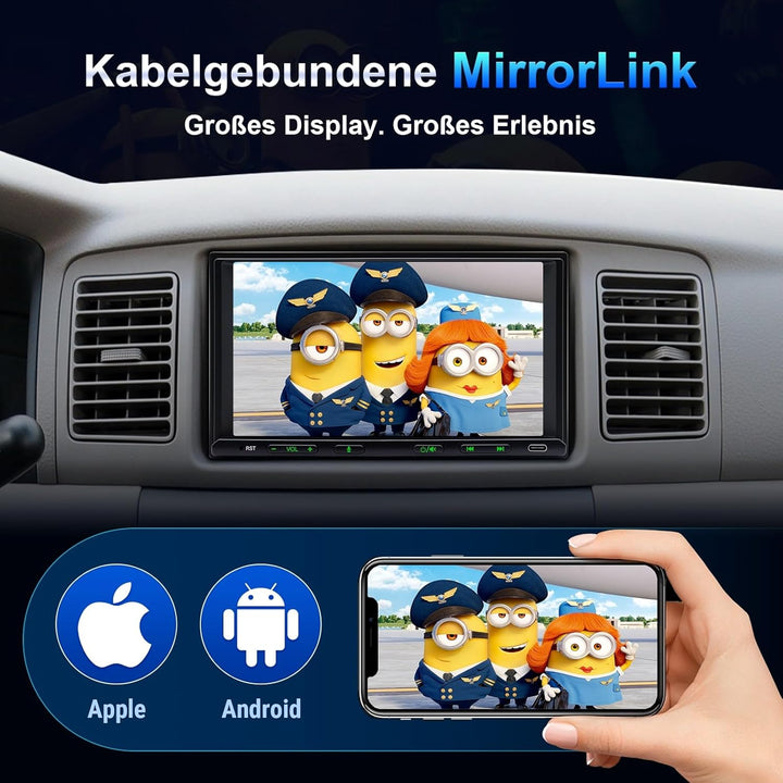 Doppel Din Radio mit Wireless CarPlay & Wireless Android Auto, Autoradio mit Navi 7 Zoll Bildschirm,