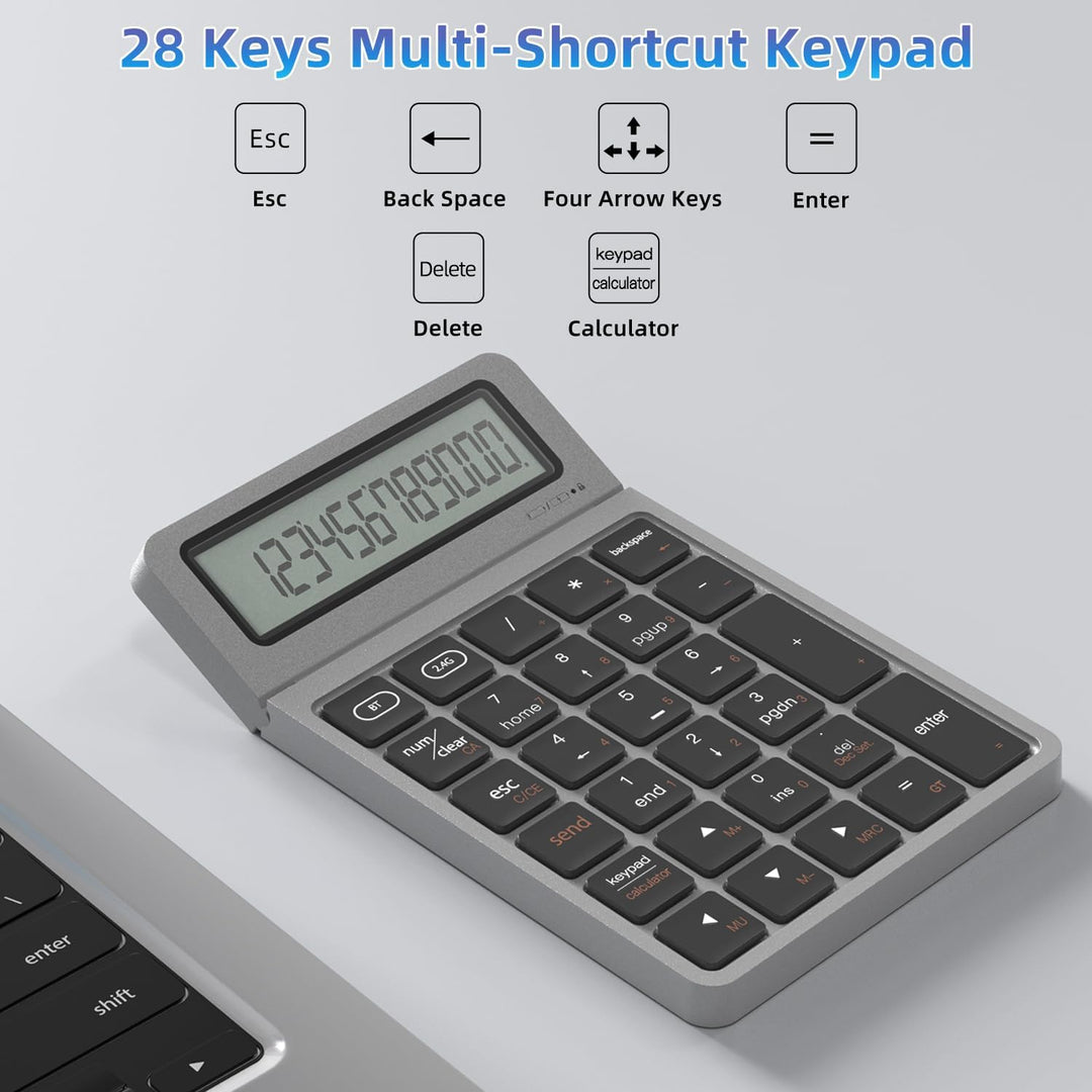 2-in-1 Wireless Bluetooth Number Pad, Bluetooth 5.0 &amp; 2.4G Numeric Keypad with Calculator &amp; Adjustab