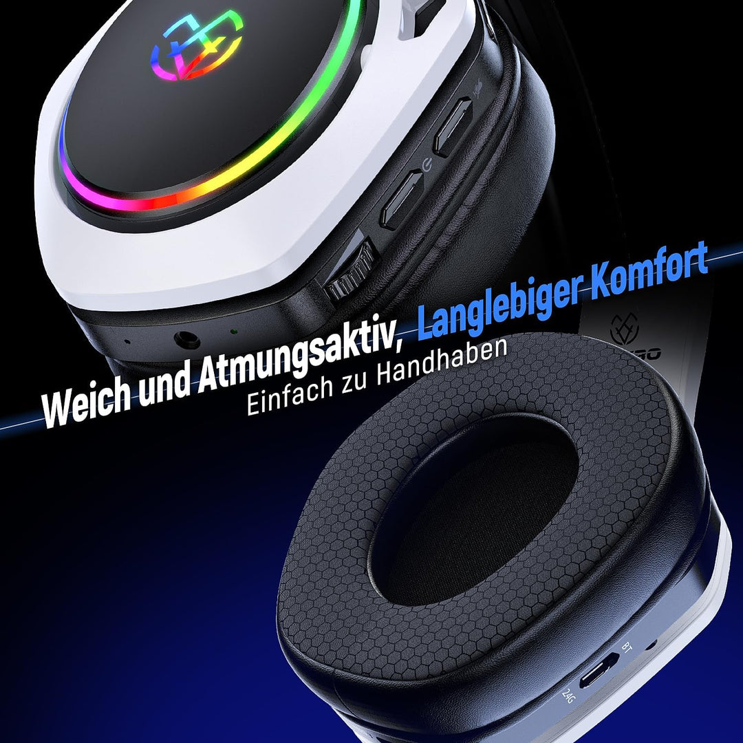Tatybo Wireless Gaming Headset für Ps5/Ps4/PC/Switch, 2.4GHz & Bluetooth, unter 25 ms Latenz, 35 Std