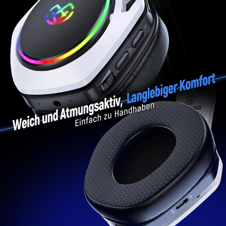 Tatybo Wireless Gaming Headset für Ps5/Ps4/PC/Switch, 2.4GHz & Bluetooth, unter 25 ms Latenz, 35 Std