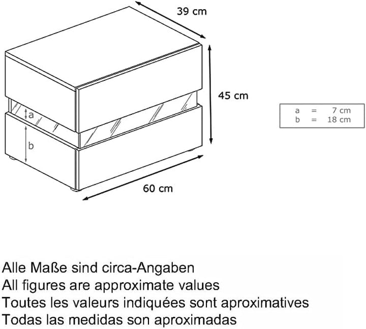 Vladon Nachttisch Flow, Nachttischschrank mit Schublade, Weiss Hochglanz/Weiss Hochglanz (60 x 45 x