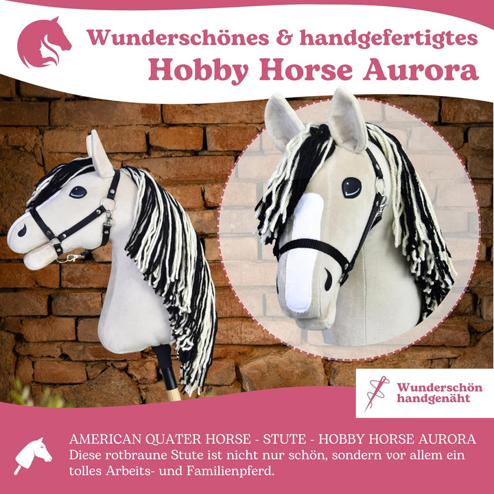 LarDen Hobby Horse Aurora mit schwarzem Halfter S, Stockpferd Für Kleine, HANDGEFERTIGTES Grosse Kin