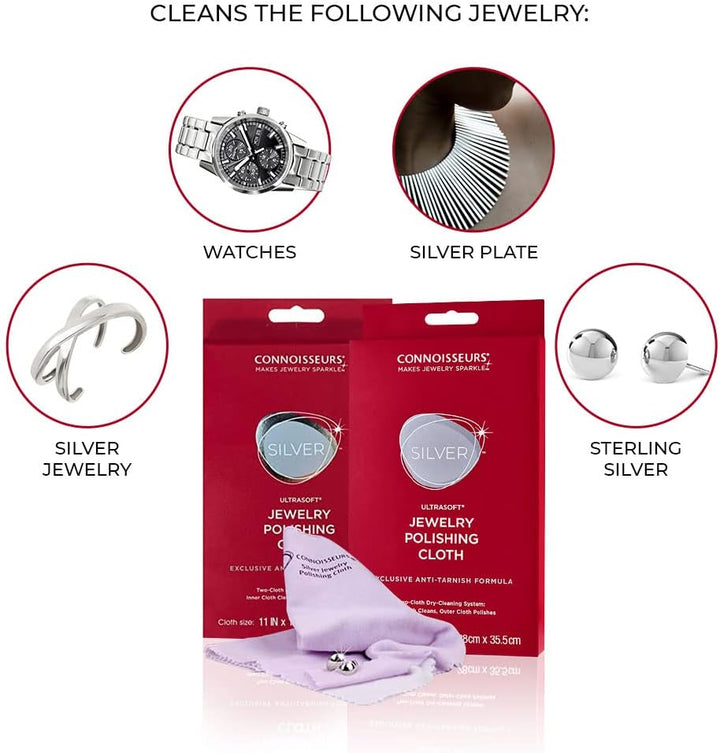 Connoisseurs Schmuck Poliertuch – Gold, Silber – 2 Baumwolltücher – Trocknen, verhindern Anlaufen –