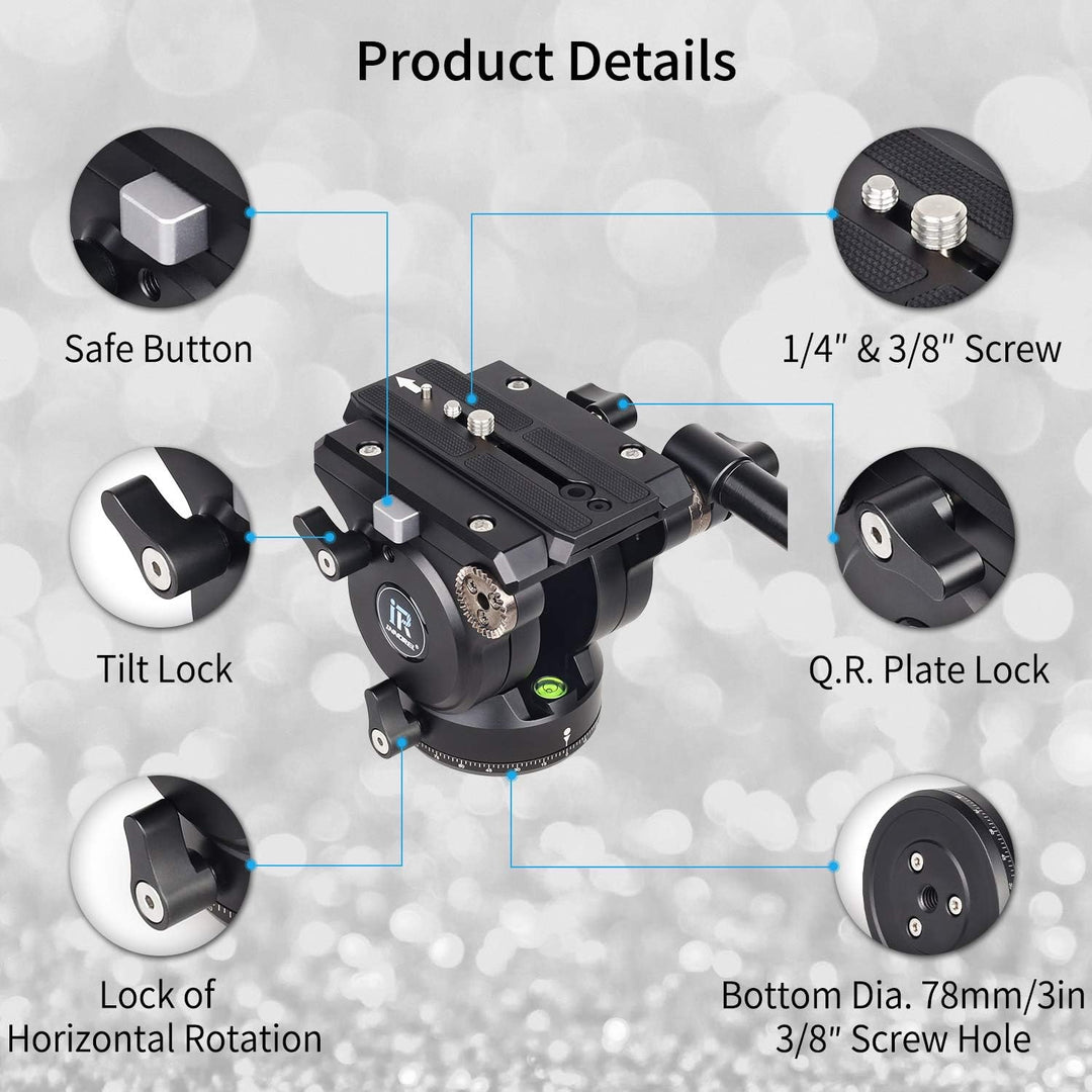Fluidkopf, INNOREL H90, Videokamera Stativ Fluid Drag Pan Kopf für für DSLR-Kameras, Camcorder, Tele