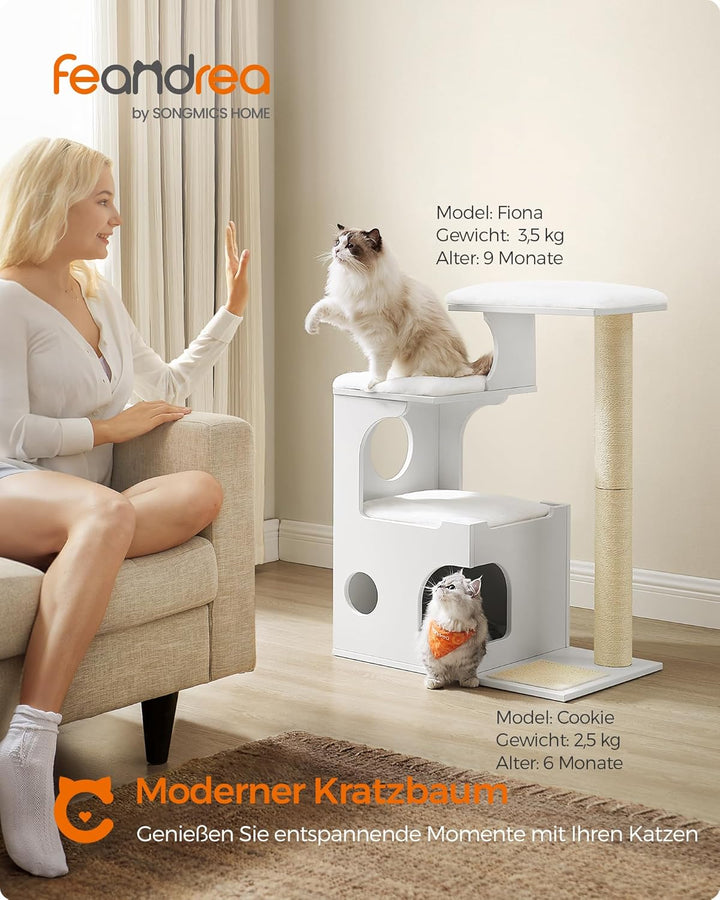 Feandrea Kratzbaum, 86 cm hoher Katzenbaum, Spanplatten-Katzenkratzbaum, mit Höhle, Liegeflächen, Sä