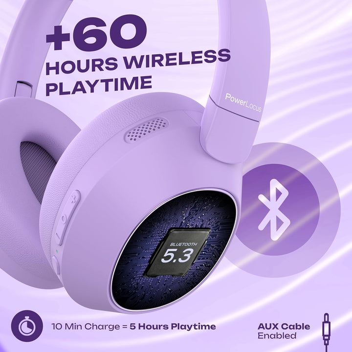 PowerLocus Hybrid Active Noise Cancelling Kopfhörer, 60 Std. Spielzeit Kopfhörer Kabellos, Transpare