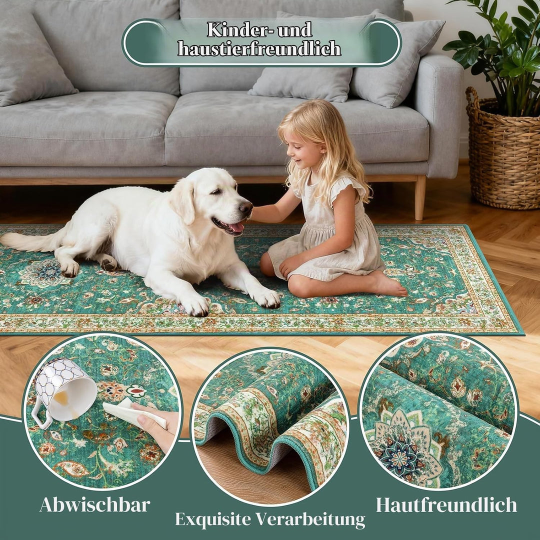 Enyhom Teppich Läufer Flur 60 x 240 cm, rutschfest Washchbar Küchenteppich Modern Weich Kurzflor Blu