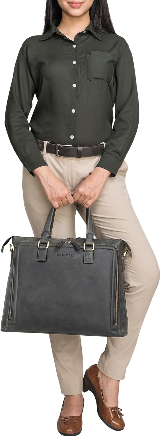 STILORD 'Claire' Businesstasche Damen Leder 15 Zoll Laptoptasche DIN A4 Aktentasche Umhängetasche un