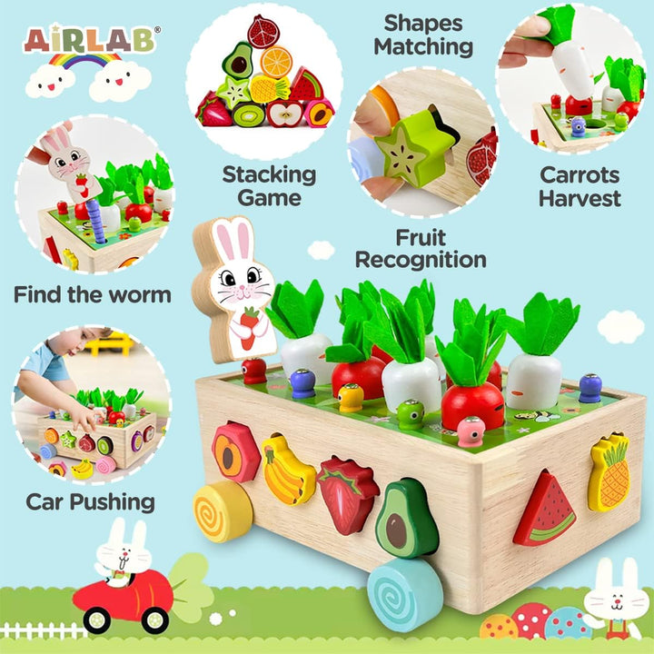 Airlab Montessori Spielzeug ab 1 2 3 Jahren, Holzspielzeug für Kinder, 7-in-1 Karottenernte Motoriks